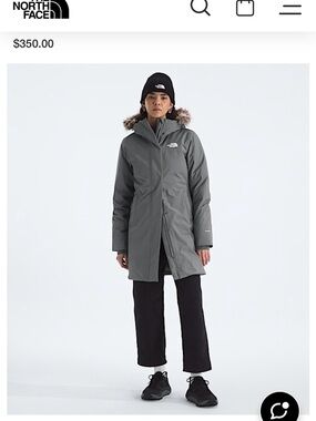 The North Face Women’s Longline Puffer Coat in Grey with Fur-Trim Hood